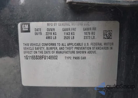 2015 Chevrolet Impala 2Lz z USA, uszkodzony, nr VIN 1G1165S38FU148902